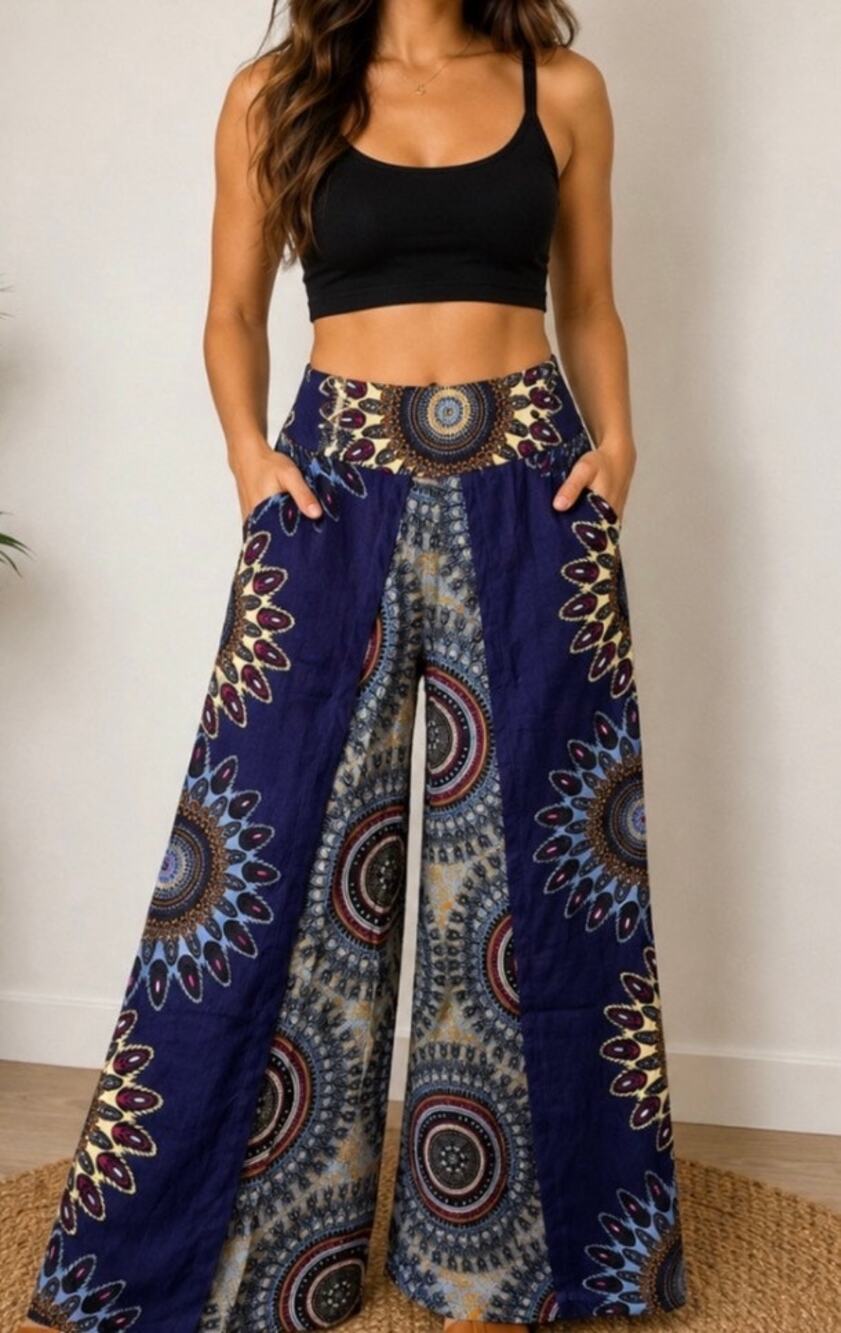 Boho Wide-Leg Wrap Pants – One Size